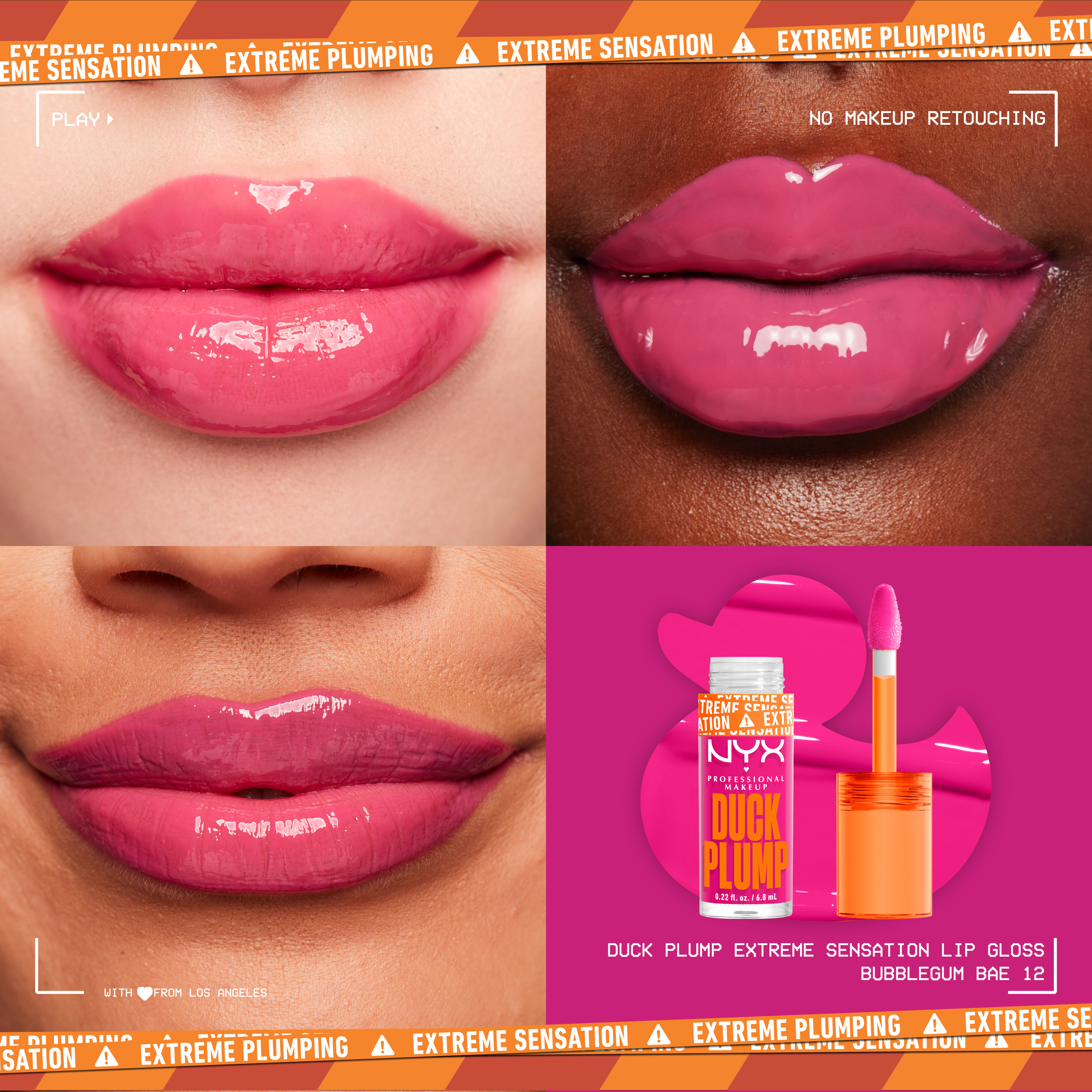 Duck Plump Lip Plumping Gloss on three different pairs of lips