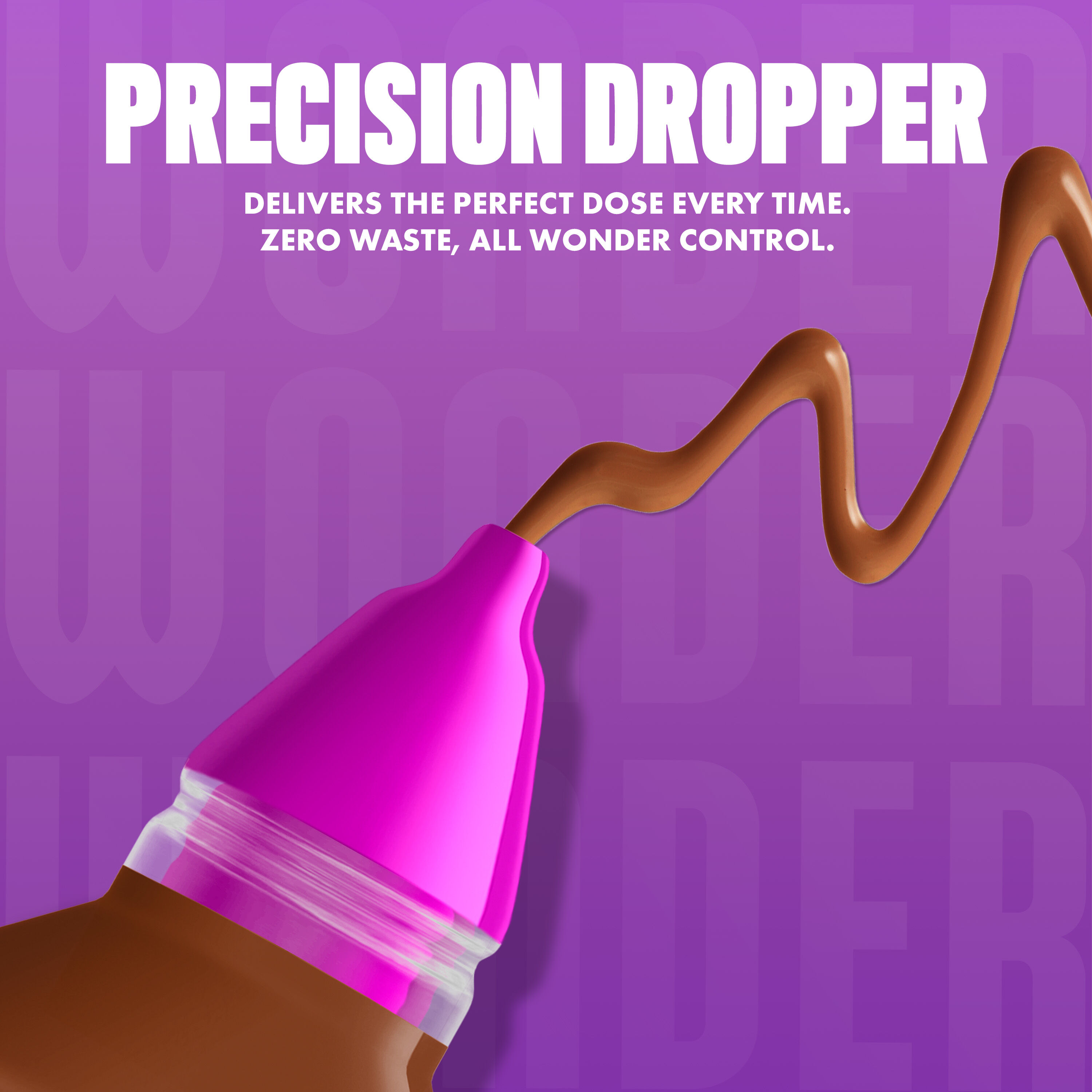 NYX Make ’Em Wonder Foundation in shade 38 Deep Truffle releasing a smooth, deep truffle brown foundation with text overlay “Precision Dropper.”