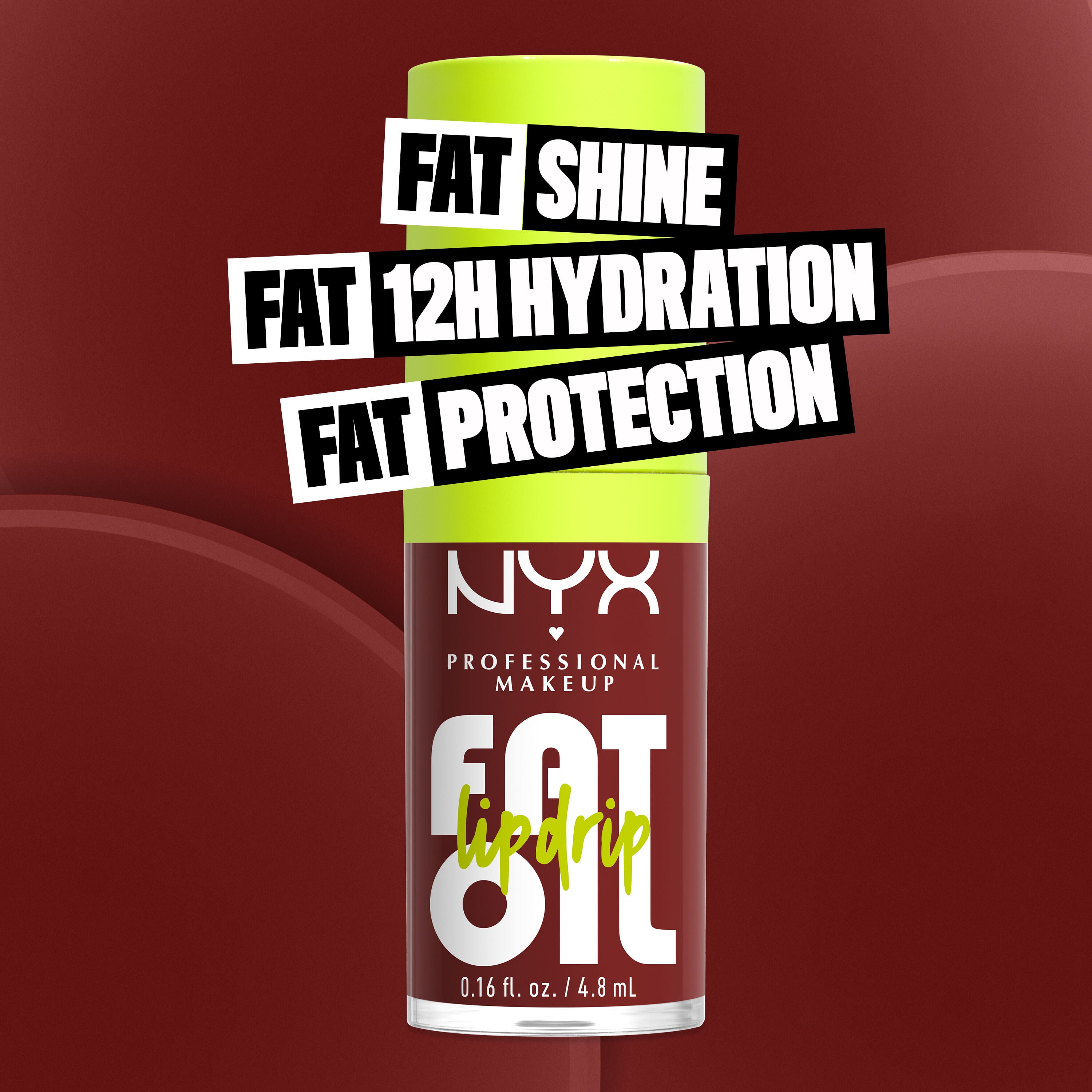 Fat Oil Lip Drip Lip Oil in shade Inside Scoop bottle. Fat Shine. Fat 12H Hydration. Fat Protection.