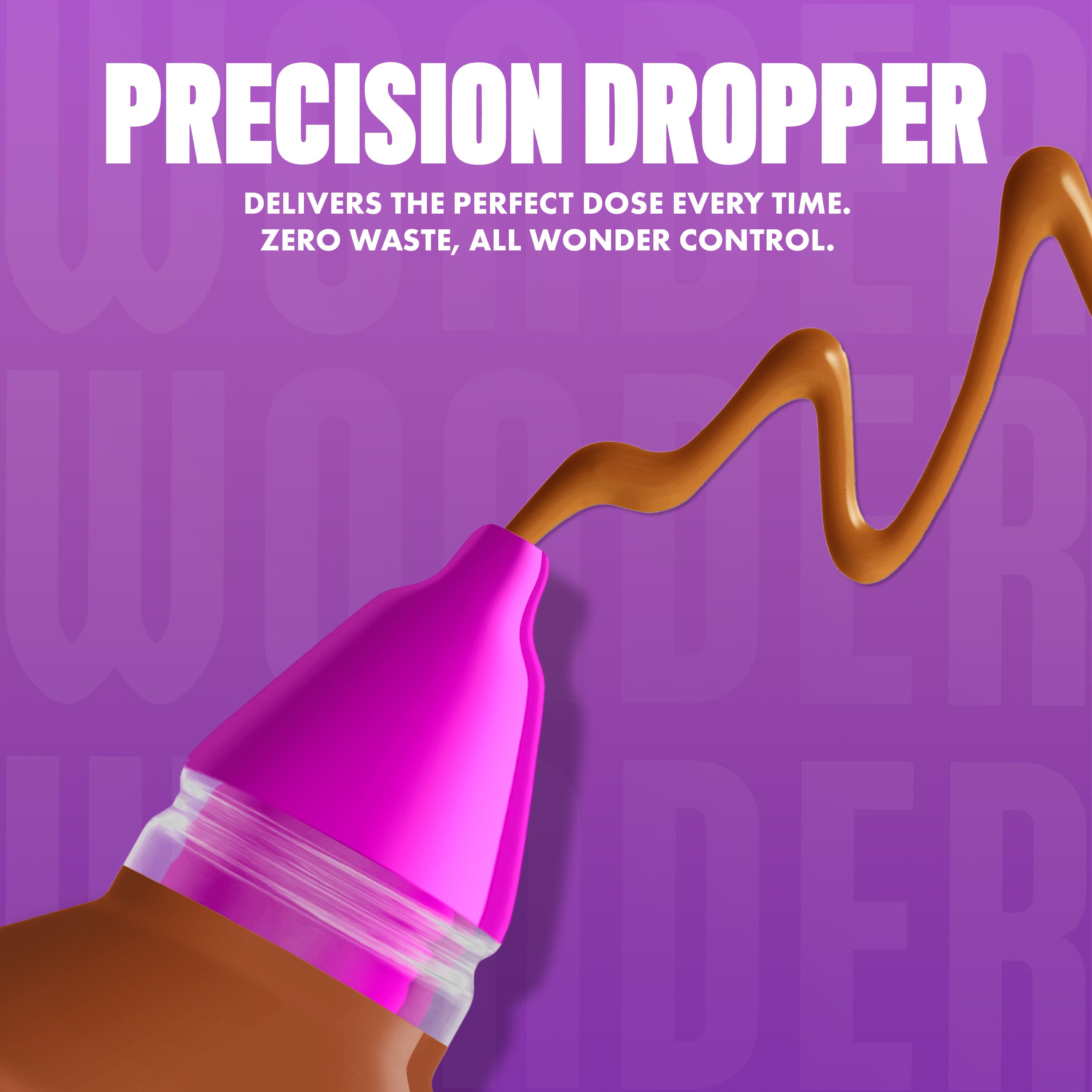 NYX Make ’Em Wonder Foundation in shade 35 Soft Mocha releasing a smooth, soft mocha brown foundation with text overlay “Precision Dropper.”