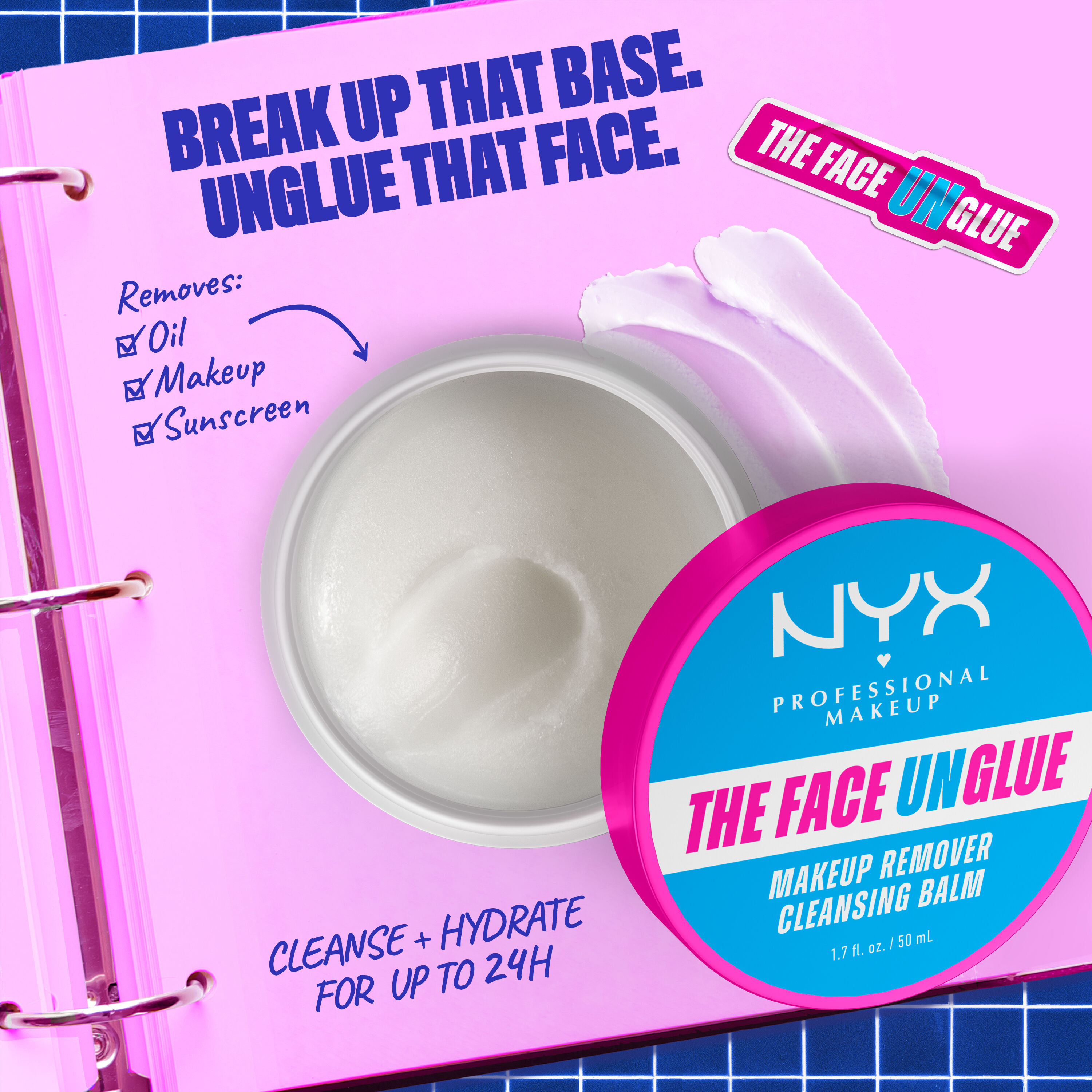 The Face Unglue Makeup Remover Cleansing Balm removes makeup, oil, and sunscreen. Cleanses and hydrates for up to 24 hours.
