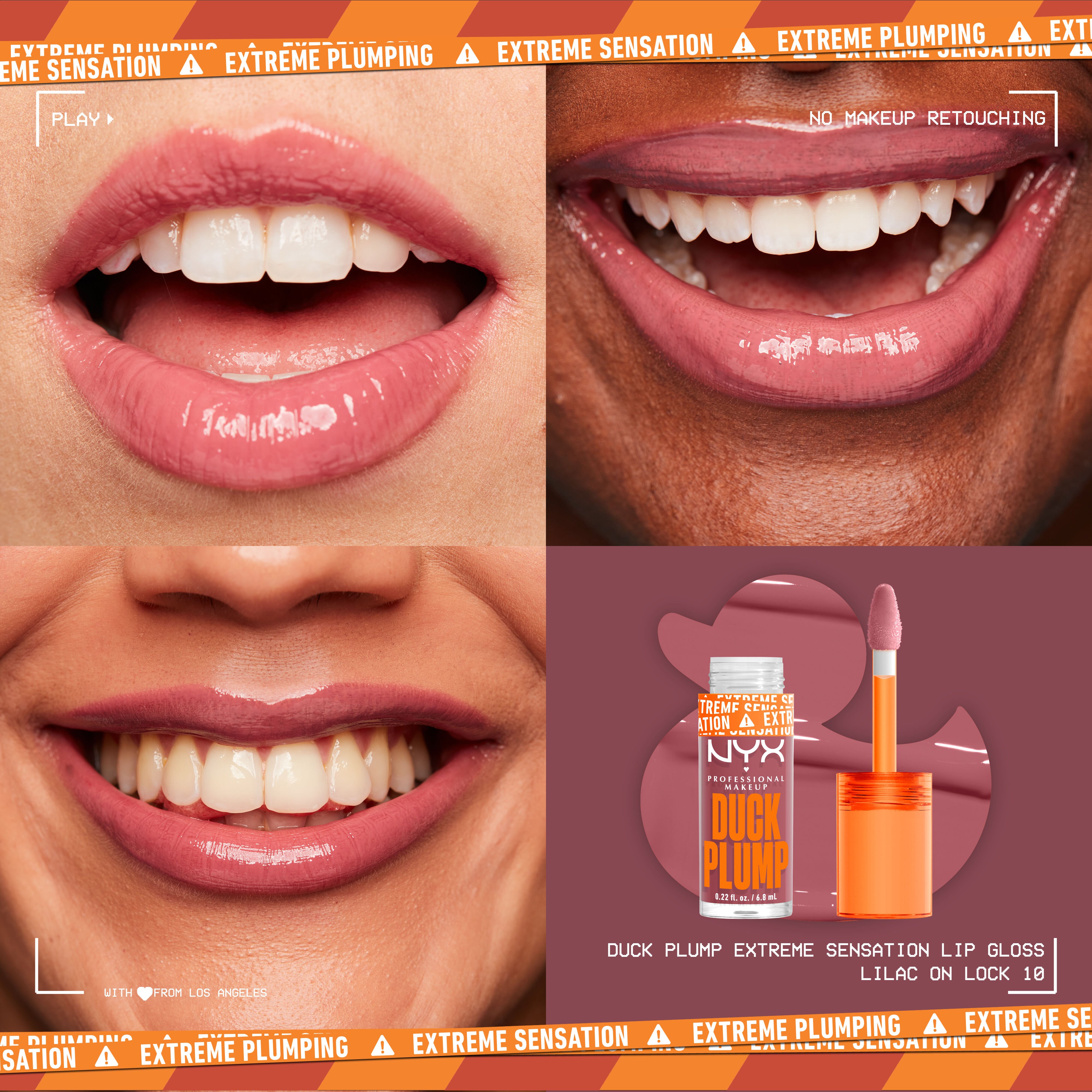 Duck Plump Lip Plumping Gloss on three different pairs of lips