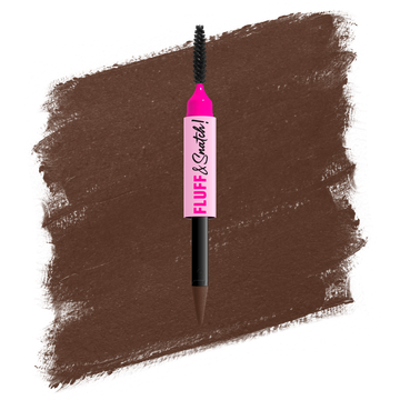NYX Fluff and Snatch Brow Powder Pen with product pack shot and swatch on a white background in shade 06 Brunette