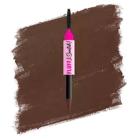 NYX Fluff and Snatch Brow Powder Pen with product pack shot and swatch on a white background in shade 06 Brunette