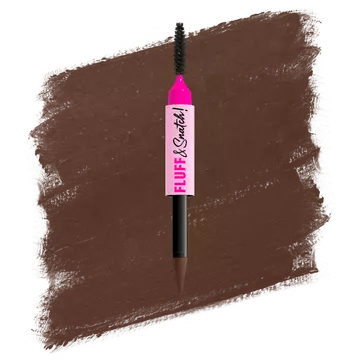 NYX Fluff and Snatch Brow Powder Pen with product pack shot and swatch on a white background in shade 06 Brunette