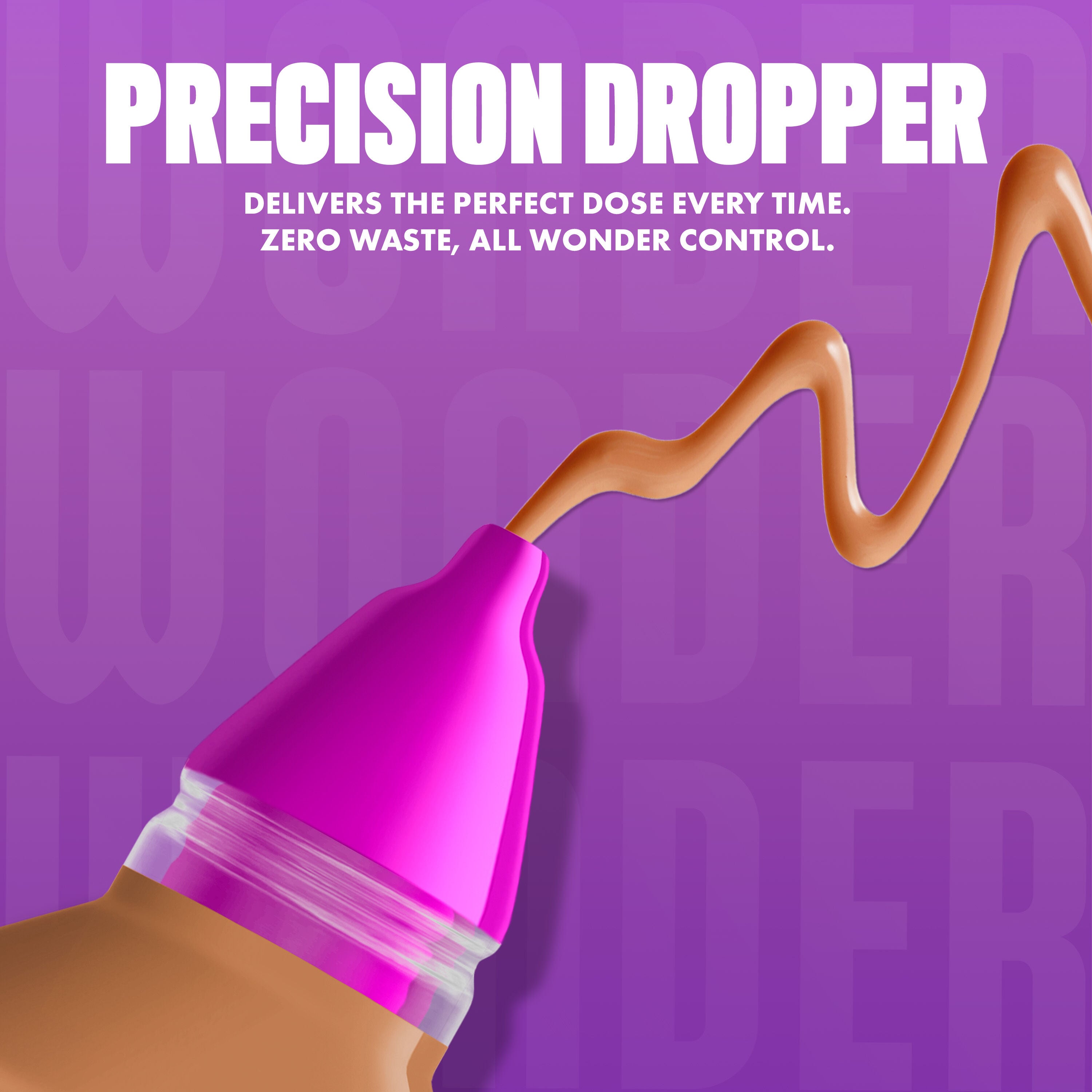 NYX Make ’Em Wonder Foundation in shade 24 Golden releasing a smooth, medium golden brown foundation with text  “Precision Dropper.”