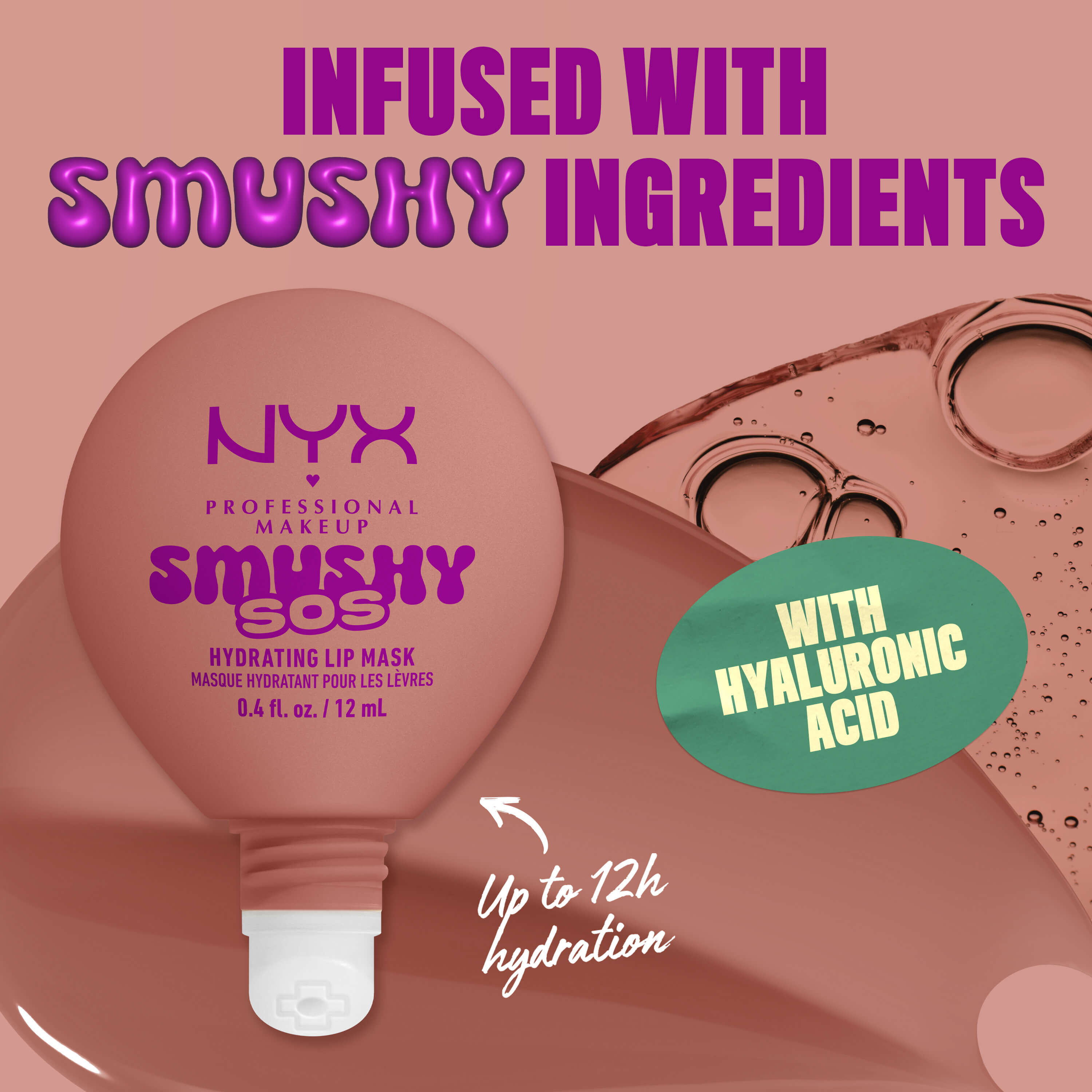 NYX Professional Makeup Smushy SOS hydrating lip mask in Shea So Smooth with hyaluronic acid for up to 12-hour hydration