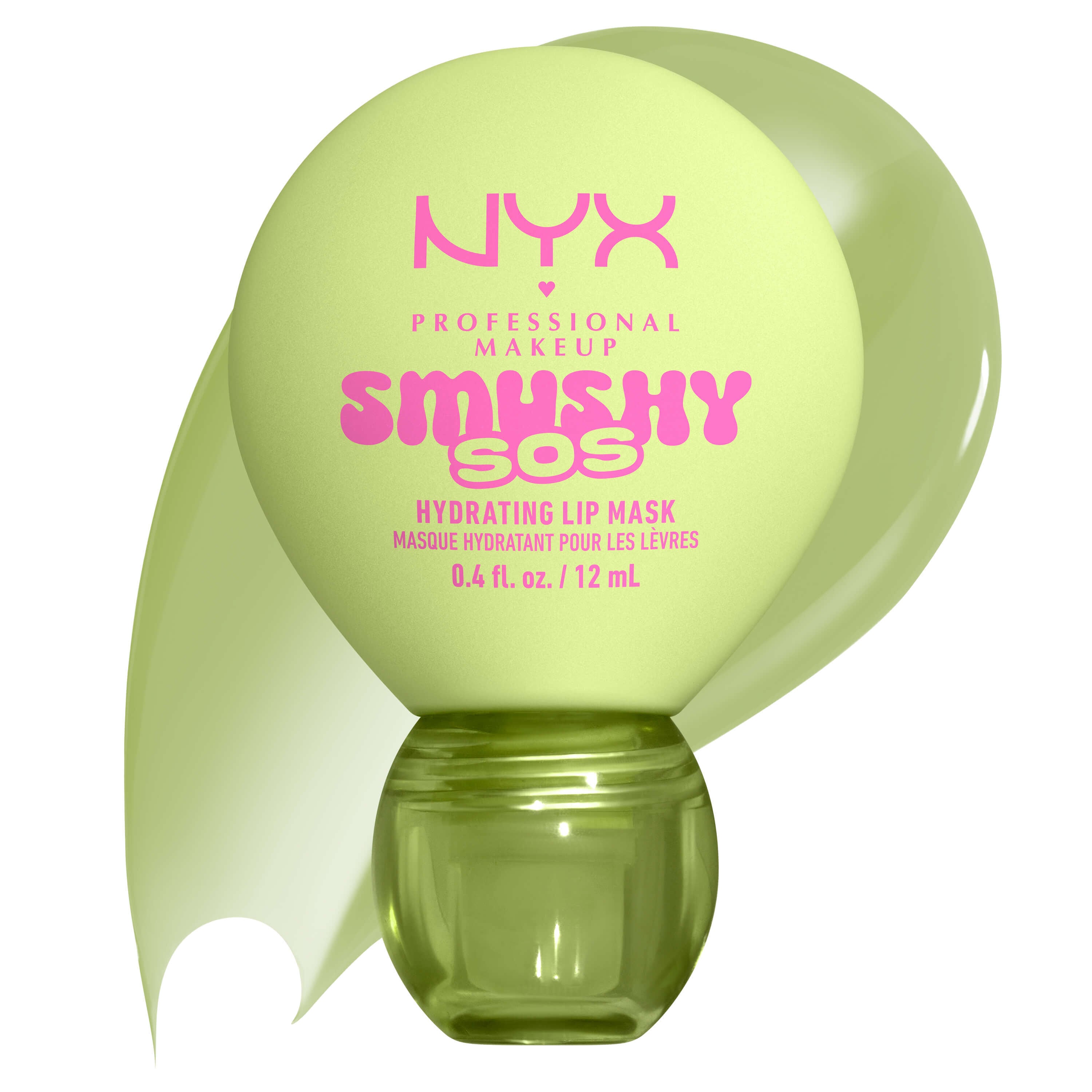 NYX Professional Makeup Smushy SOS Up to 12-Hour Hydrating Tinted Lip Treatment in Green Sereni-Tea with glossy texture swatch