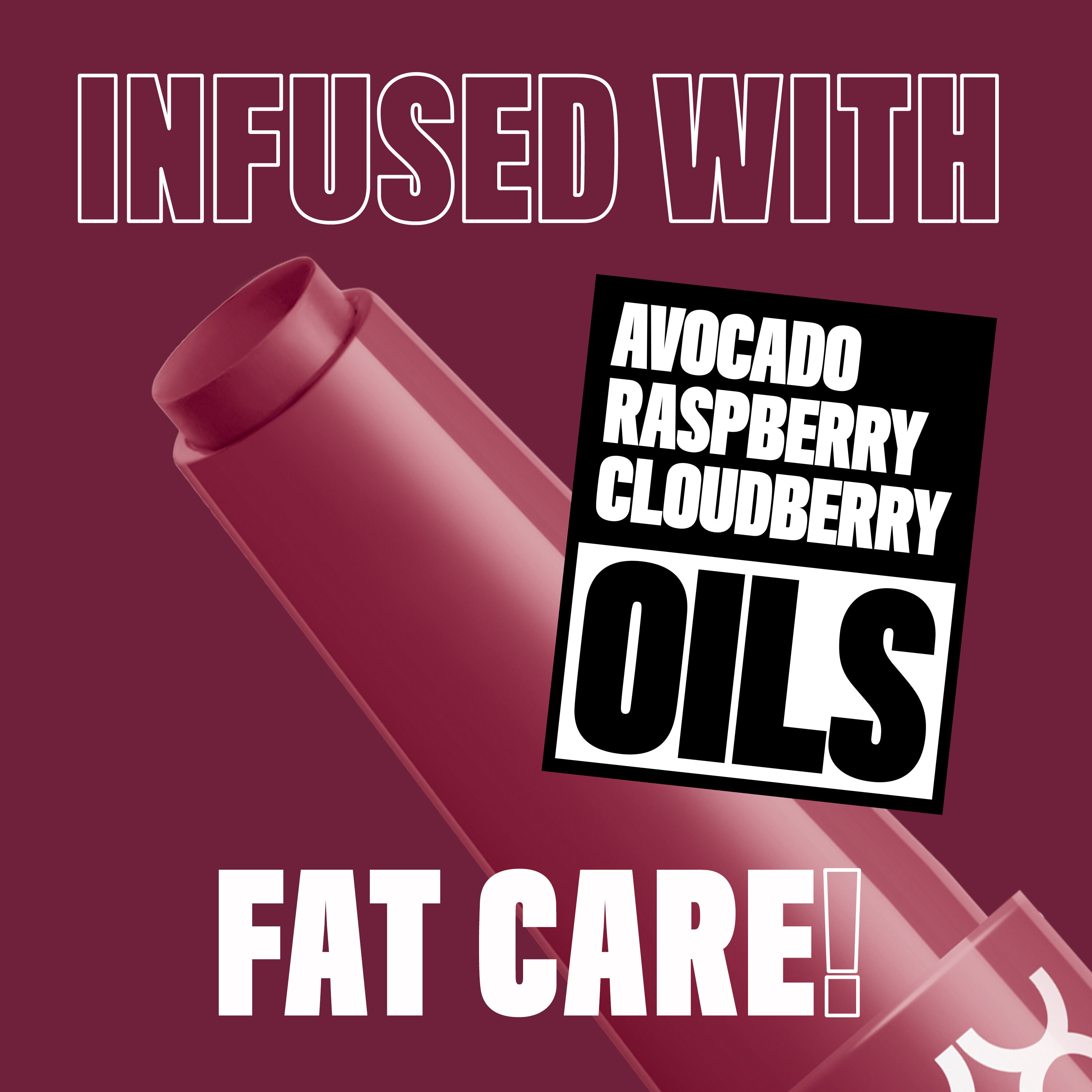 Close up of Fat Oil Slick Click in shade In the Drafts. Infused with Fat Care! Avocado, Raspberry, Cloudberry Oils