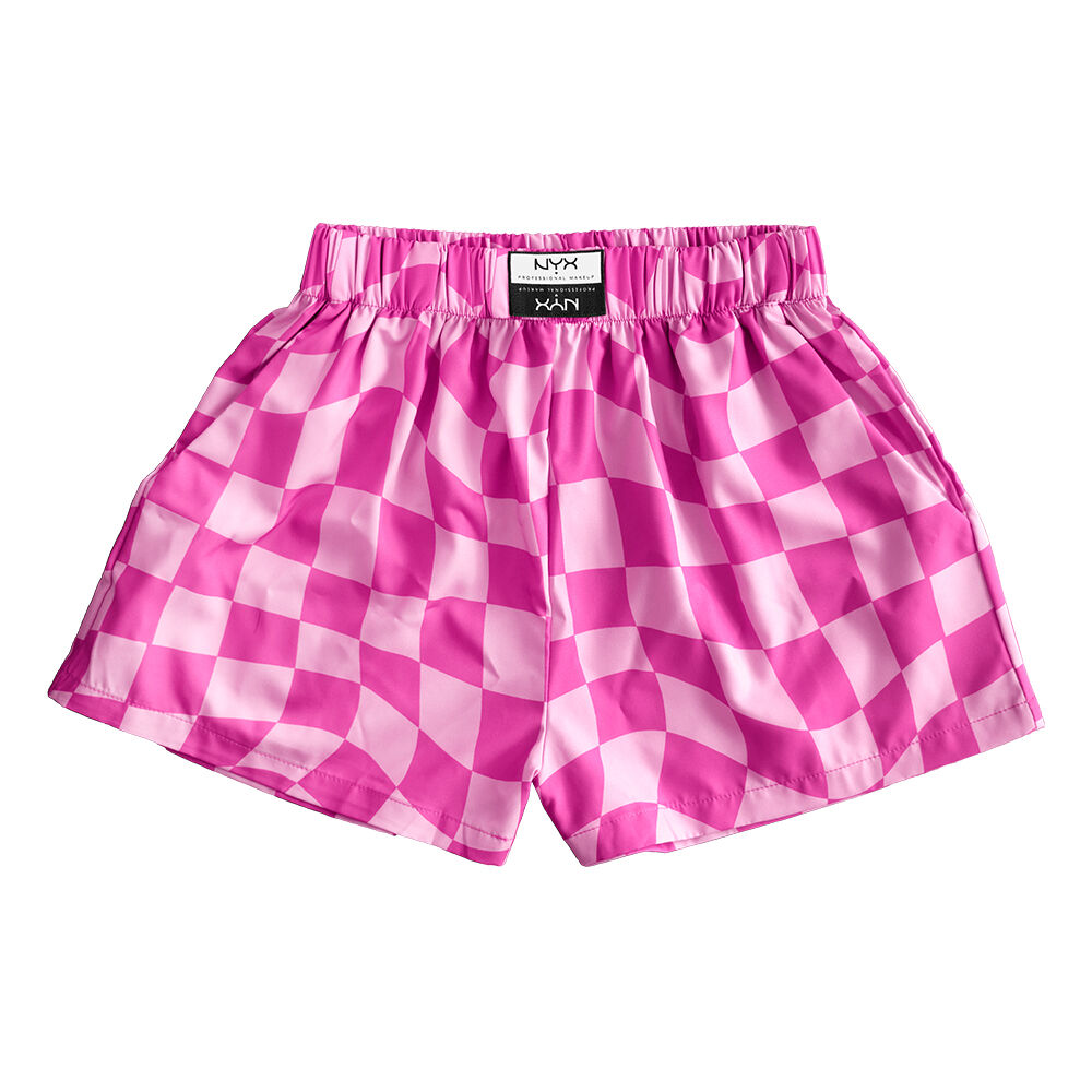 Soft n' Smushy Pink Checker Print Boxers front against a white background