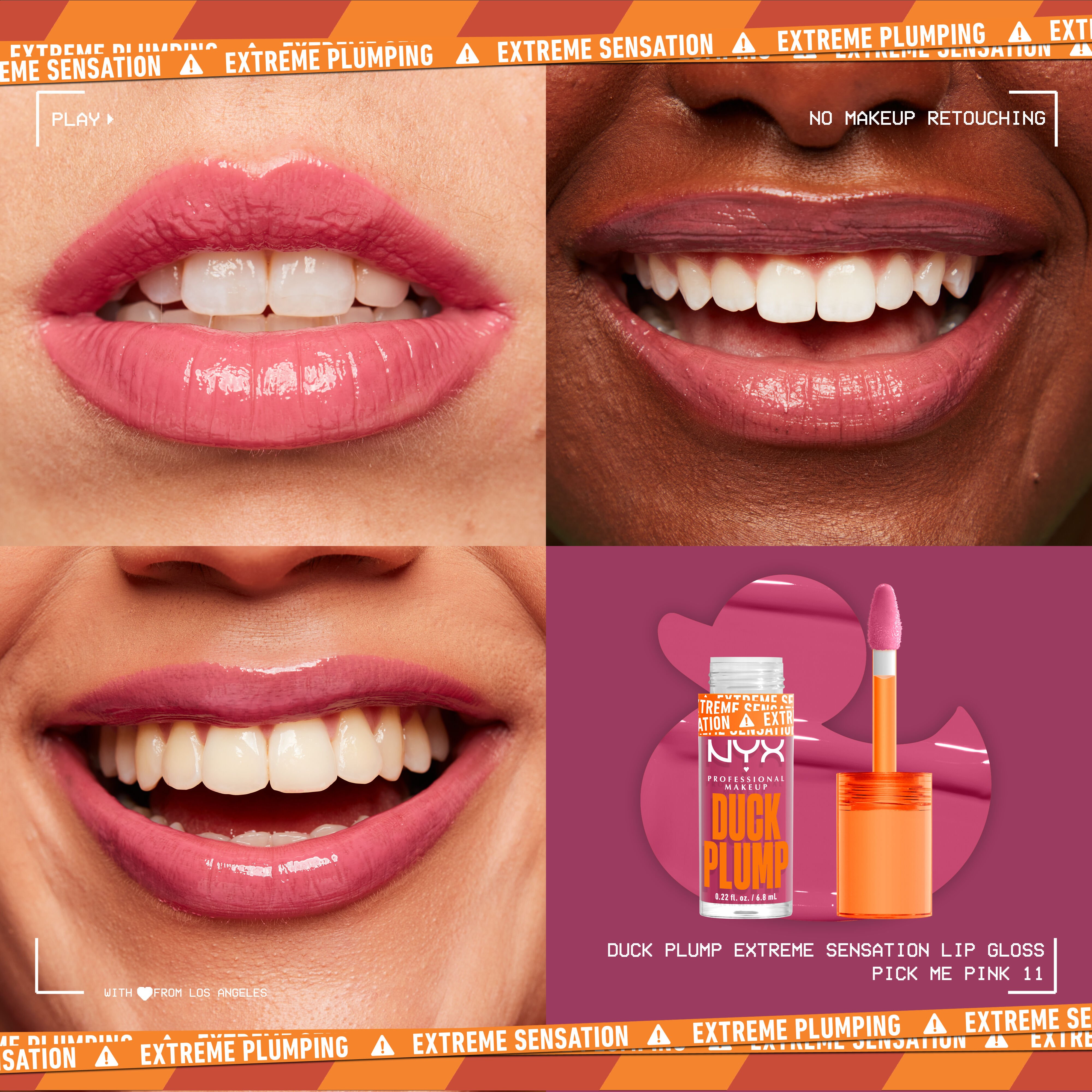 Duck Plump Lip Plumping Gloss on three different pairs of lips