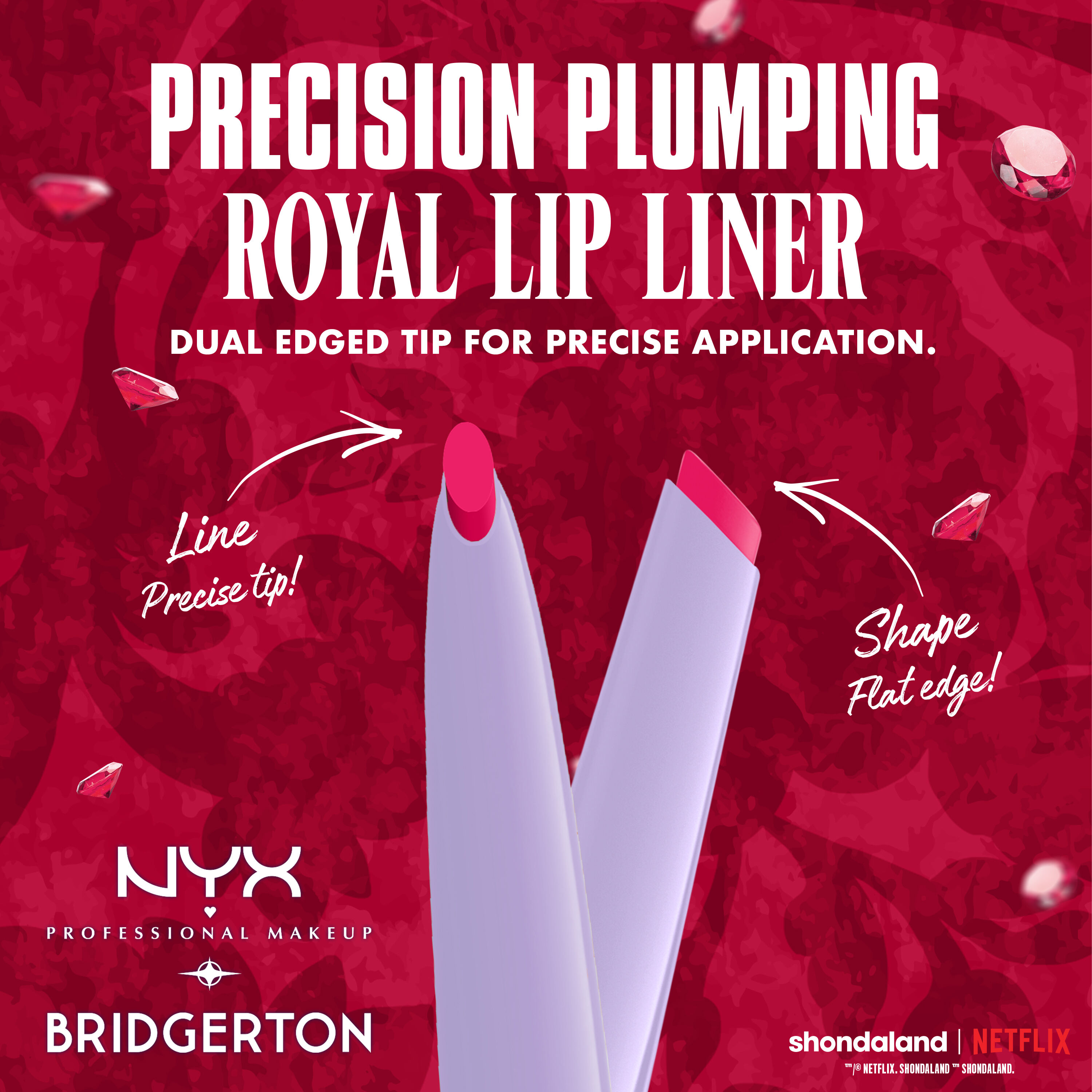 Bridgerton Royal Treasures 2-Piece Lip Kit lip product swatches shown as a brush stroke and a circular smear on a white background in shade Summer Fruit, Rumour Has It