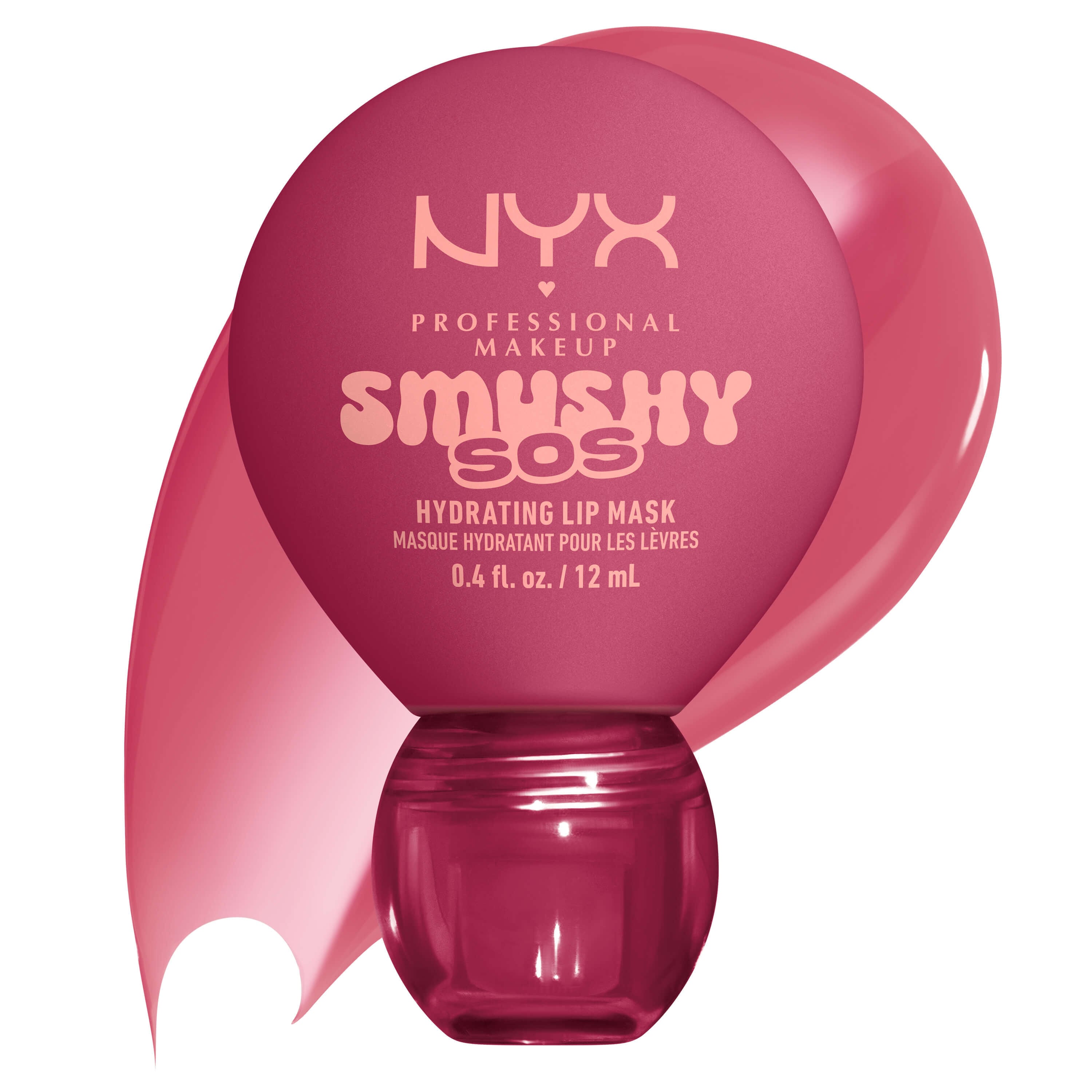 NYX Professional Makeup Smushy SOS Up to 12-Hour Hydrating Tinted Lip Treatment in Rose Recharge with glossy texture swatch
