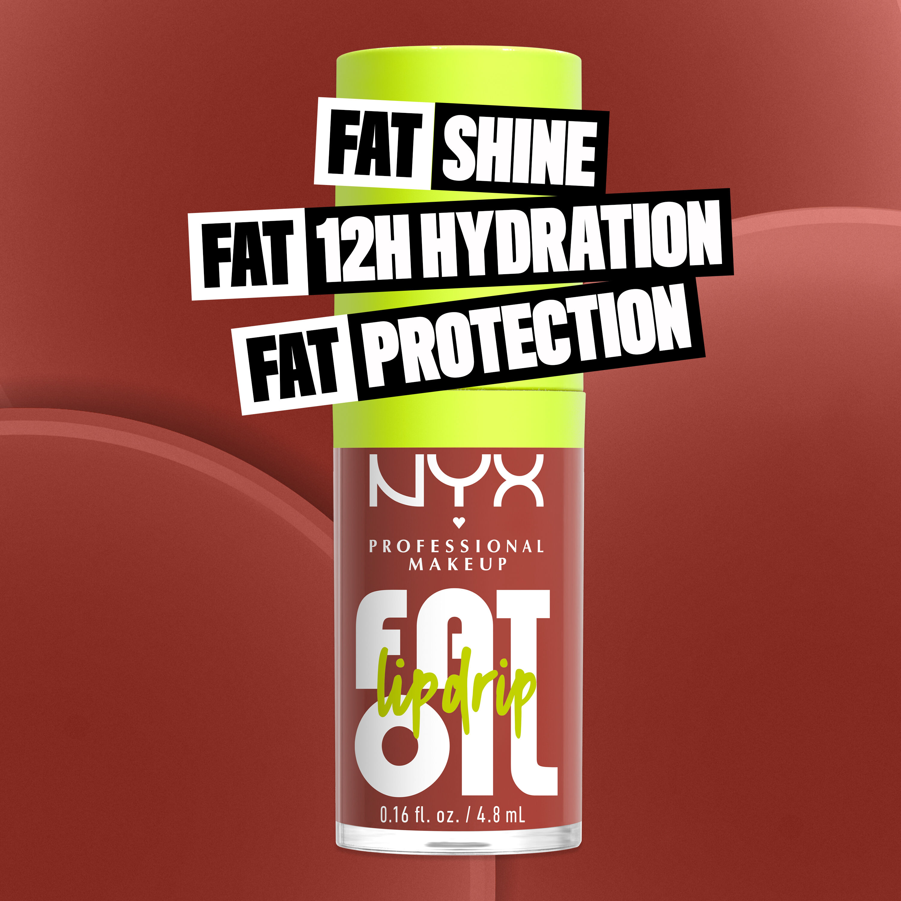 Fat Oil Lip Drip Lip Oil in shade Splash of Cream bottle. Fat Shine. Fat 12H Hydration. Fat Protection.