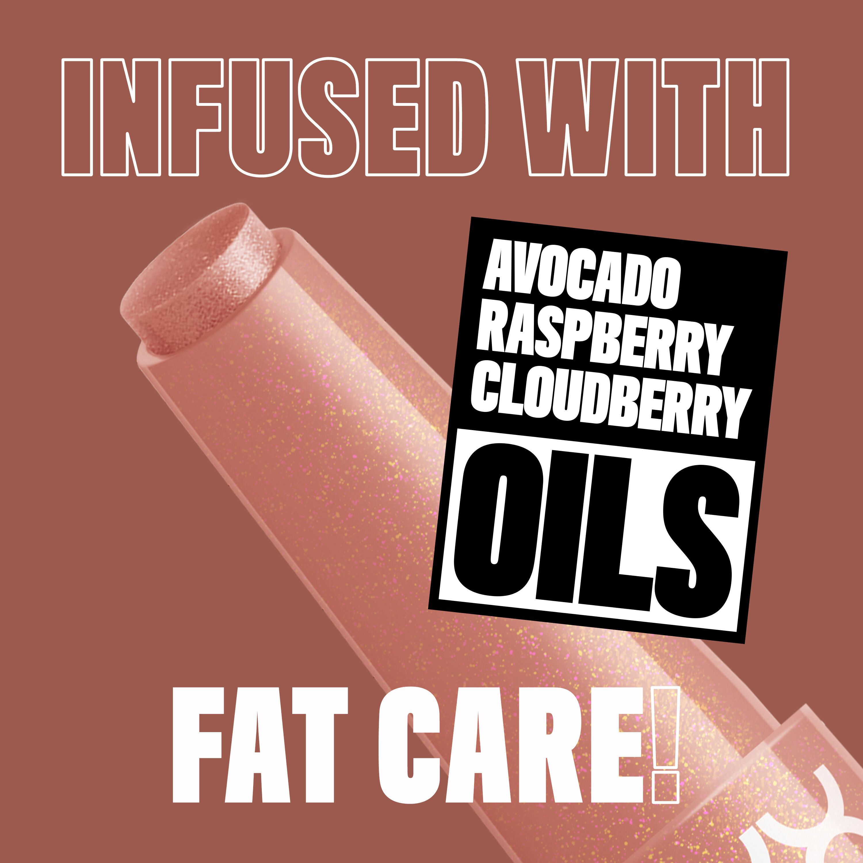 Close up of Fat Oil Slick Click in shade Group Chat. Infused with Fat Care! Avocado, Raspberry, Cloudberry Oils