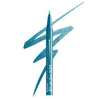Epic Ink Waterproof Liquid Eyeliner packshot in shade Tapered Twinkle with shimmer teal blue squiggle in the background
