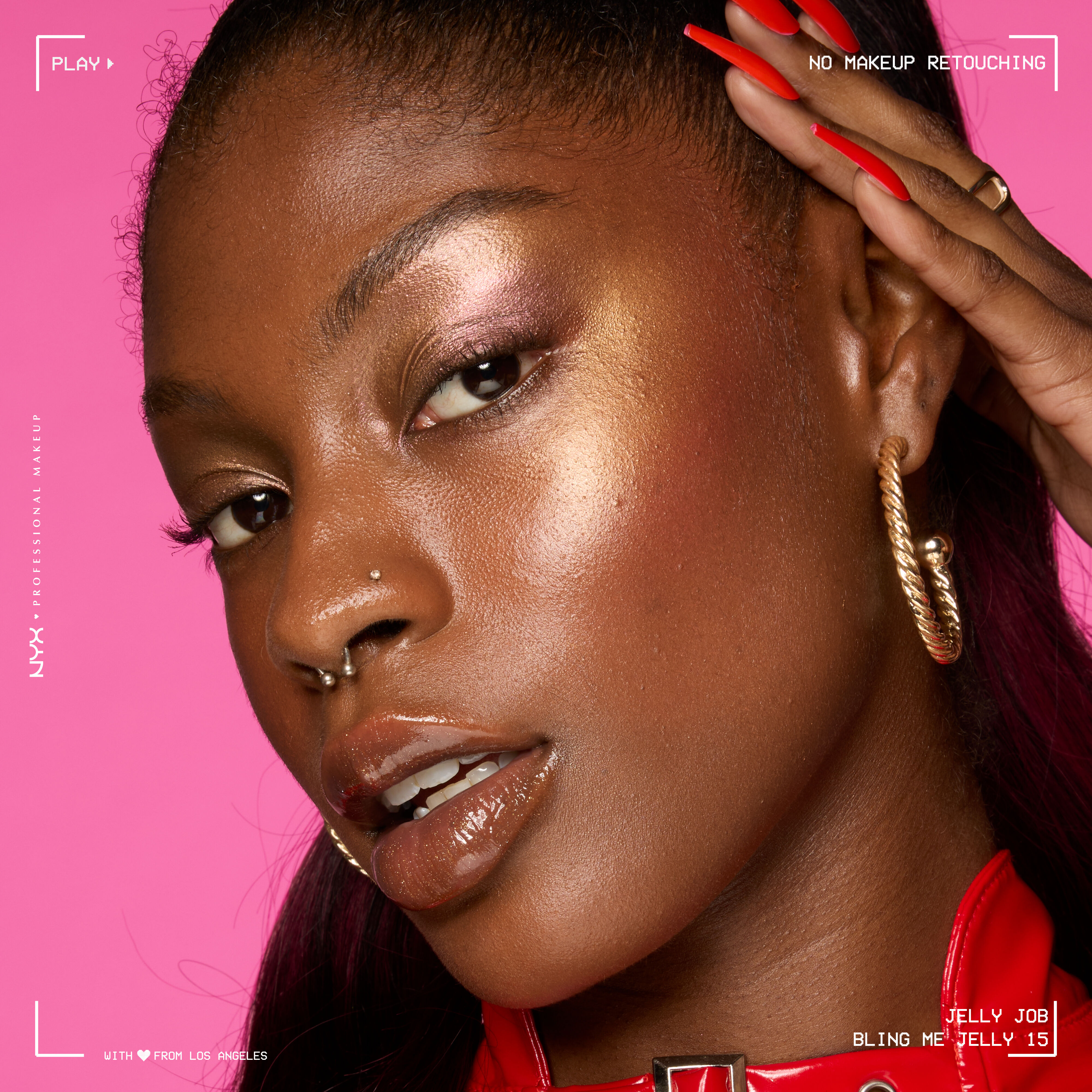 Model wearing Jelly Job Jelly Lip Gloss in shade 'Bling Me Jelly'