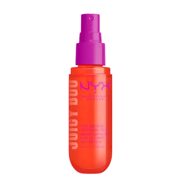 NYX Professional Makeup Juicy Boo Hair & Body Fragrance Mist - orange bottle with purple nozzle front packshot on white background.