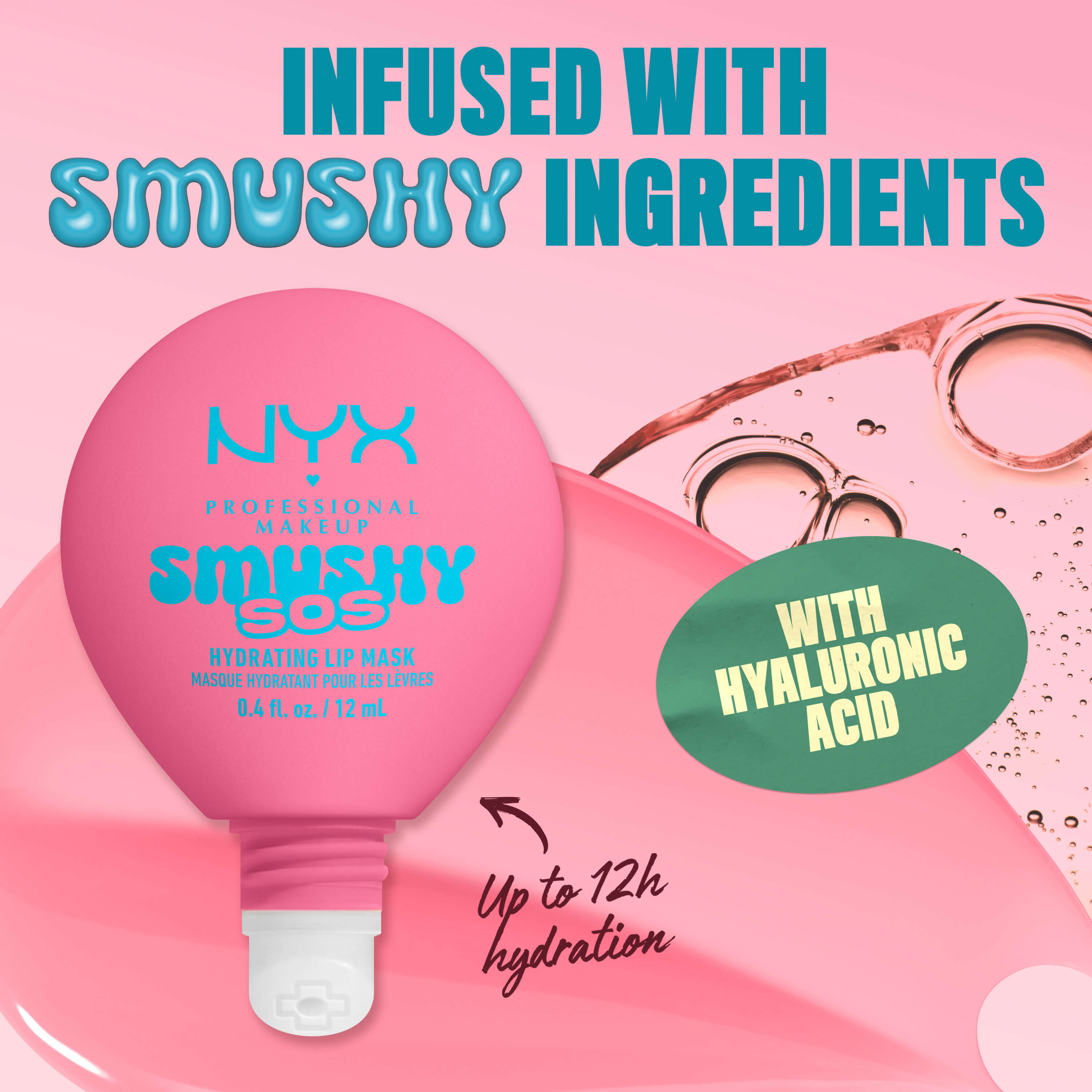 NYX Professional Makeup Smushy SOS hydrating lip mask in Guava Glaze with hyaluronic acid for up to 12-hour hydration
