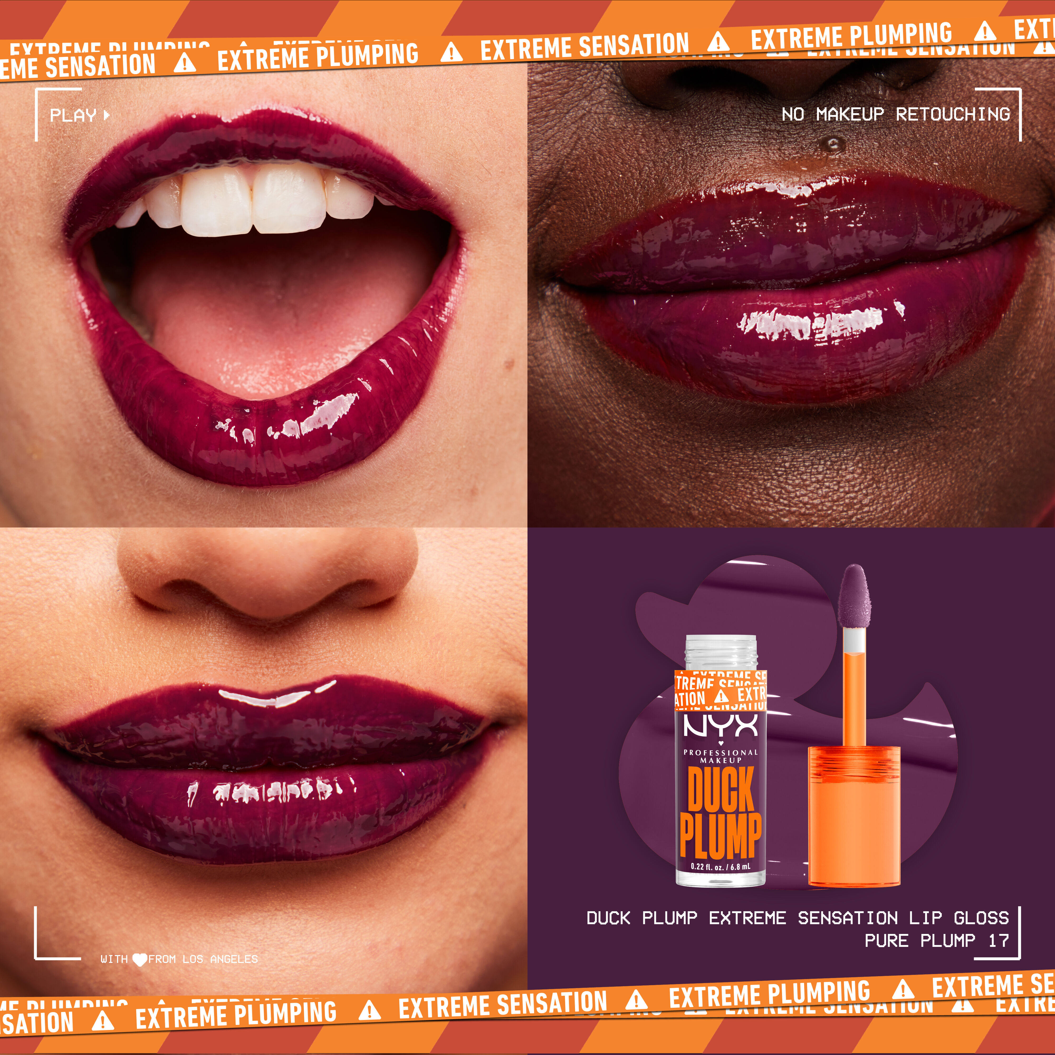 Duck Plump Lip Plumping Gloss on three different pairs of lips