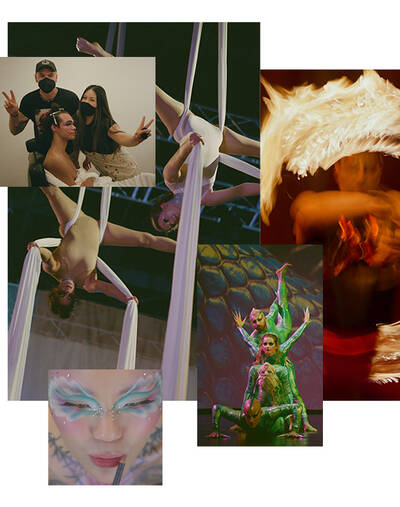 collage of Cirque du Soleil performers and makeup artists