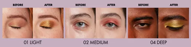 Close-up of eyes showing Ultimate Shadow & Liner Primer before and after in various shades