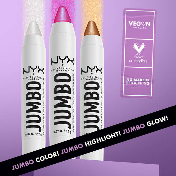 Três bastões de marca-texto Jumbo em um fundo roxo