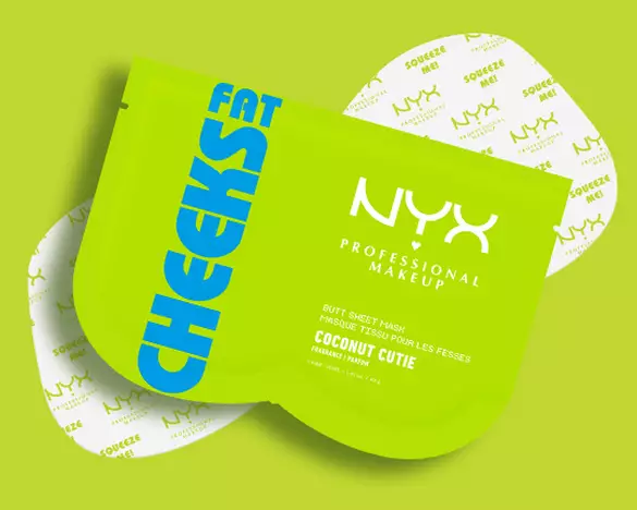 Producf shot of Fat Cheeks Butt Mask against lime green background as step 1 of routine.
