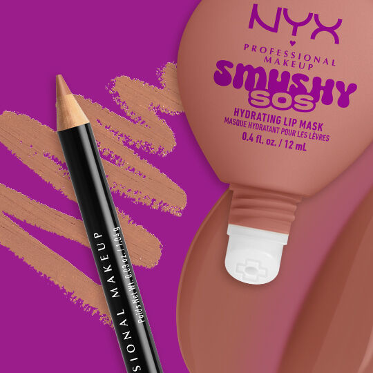 NYX Professional Makeup Slim Lip Pencil in Natural paired with Smushy SOS tinted lip treatment in Shea So Smooth, with swatches