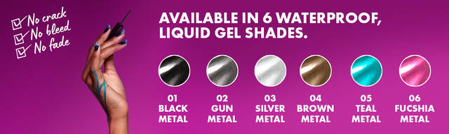  Epic Wear Liquid Liner new metallic shade round up next to hand holding liner wand