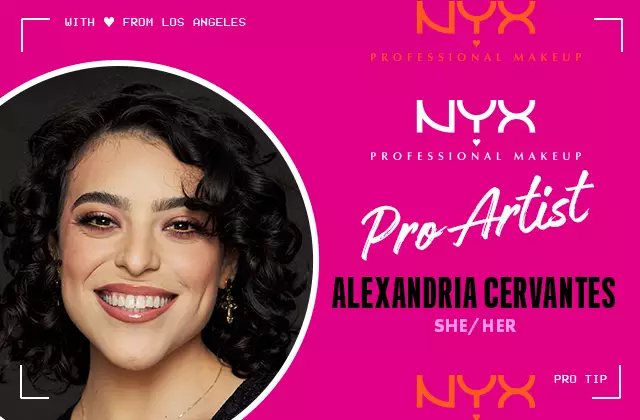 Pro Artist Alexandria Cervantes headshot on pink background with NYX Professional Makeup