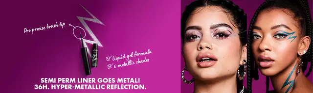 Models wearing some 36 hrs Longwear Semi-Perm Epic Wear Liquid Liner Metallic shades