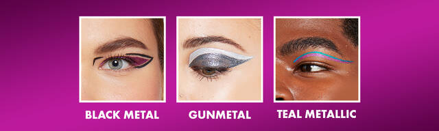 Longwear Semi-Perm Epic Wear Liquid Liner Metallic in black metal, gunmetal, & teal metallic shades