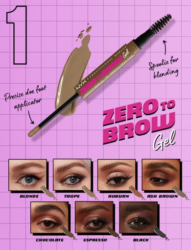 Different Zero-To-Brow Gel Shades.
