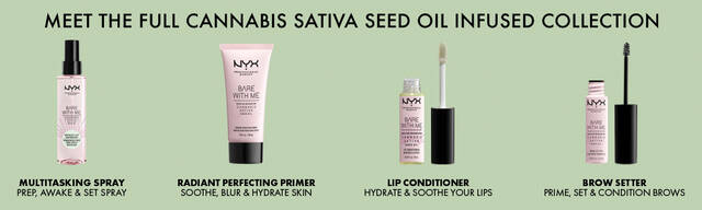 Meet the Full Cannabis Sativa Seed Oil Infused Collection. Multitasking Setting Spray, Radiant Perfecting Primer, Lip Conditioner, Brow Setter