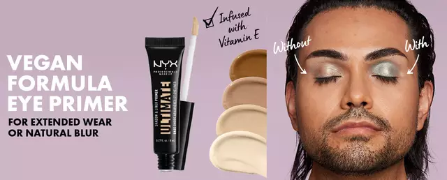 Model showing difference in eyeshadow look with and without Ultimate Shadow & Liner Primer on