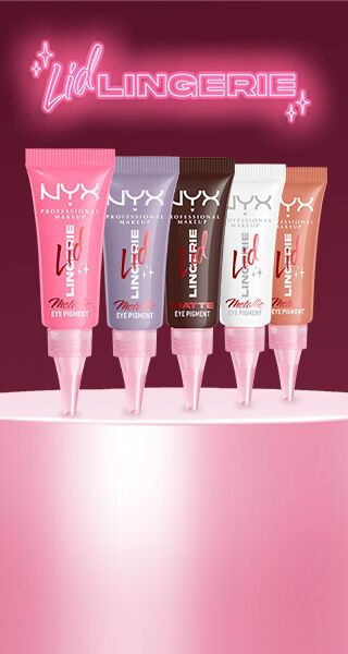 lid lingerie collection of shades displayed on a pink platform