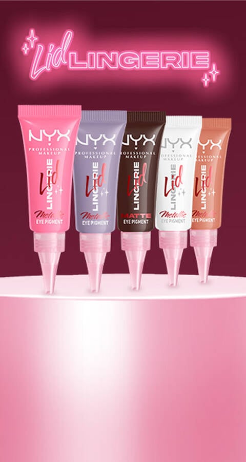 lid lingerie collection of shades displayed on a pink platform
