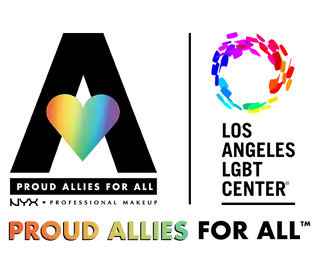 "Proud Allies for All" logo featuring a rainbow heart and circular design with the text "Proud Allies" in gradient rainbow colors.